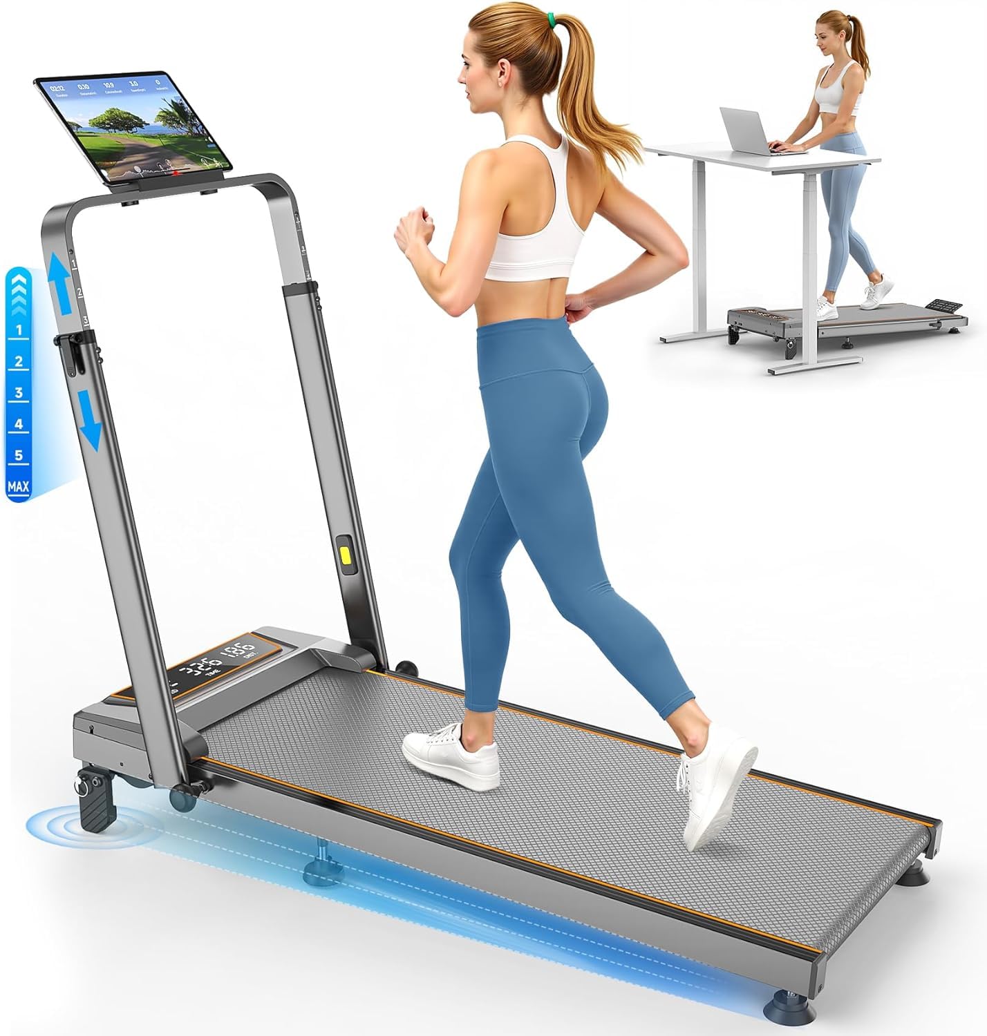 Walking Pad Treadmill with 12% Incline & Height Adjustable Handle